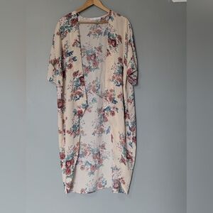 Potter's Pot Cream Floral Rose Print Open Front Duster Cardigan Fairycore